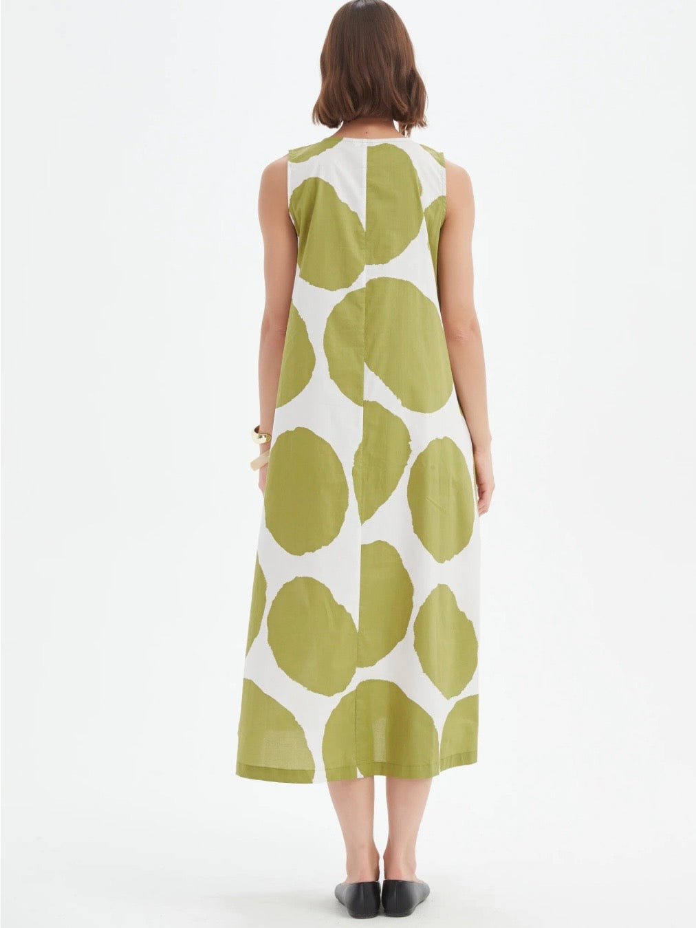 Tirelli Inverted Pleat Poplin Dress Chartreuse White Spot