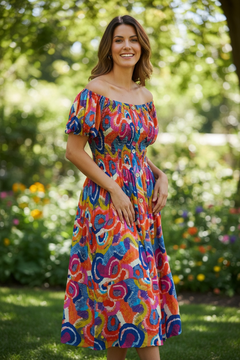 Bardot Midi Dress Rainbow
