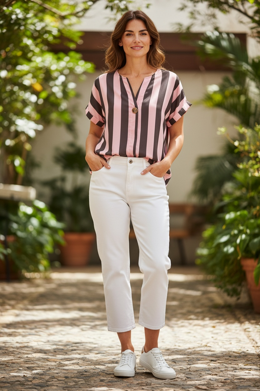 Nikki Stripe Top Pink/ Chocolate