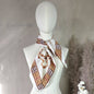 Equestrian silk feel neck scarf with check border