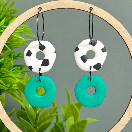 Kay Jay Clay Dalmatian Print Handmade Polymer Clay Hoop Earrings: Green