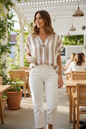 Nikki Stripe Top Mocha/White