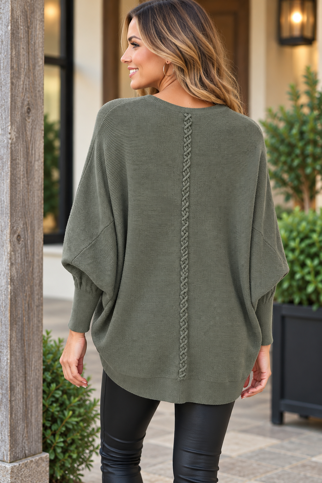Plait back jumper Khaki