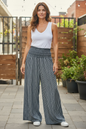 Wide Leg Cotton Stripe Trousers Navy