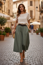 Stripe Wide leg Cullottes Khaki
