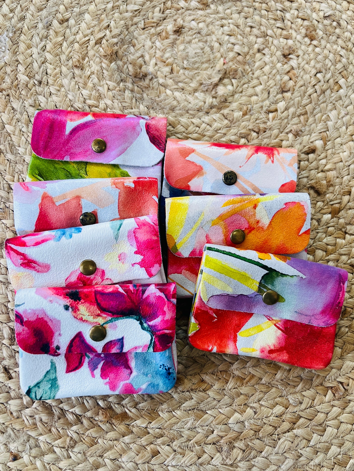 Leather Button Purse Floral Assorted Colours
