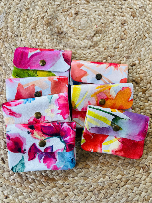 Leather Button Purse Floral Assorted Colours