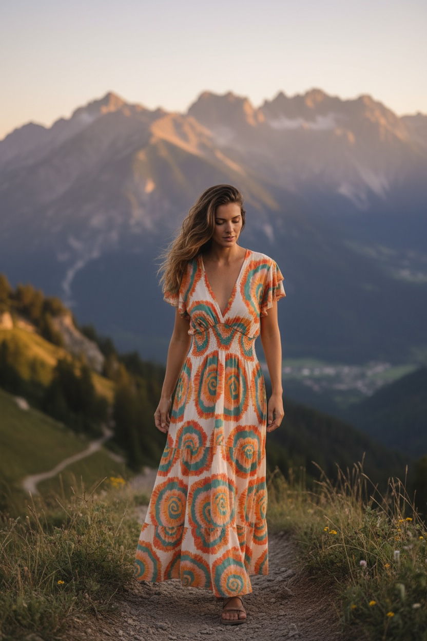 Adele Summer V neck Maxi Dress Orange