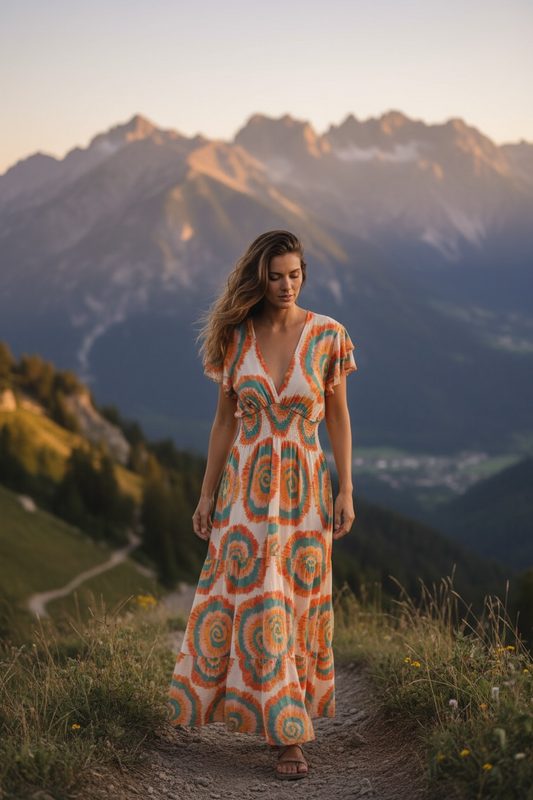 Adele Summer V neck Maxi Dress Orange
