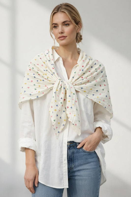 Heart Triangle Scarf Cream