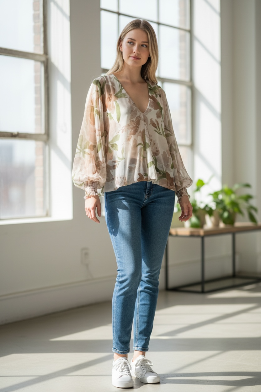 Nikki V Blouse Green Floral