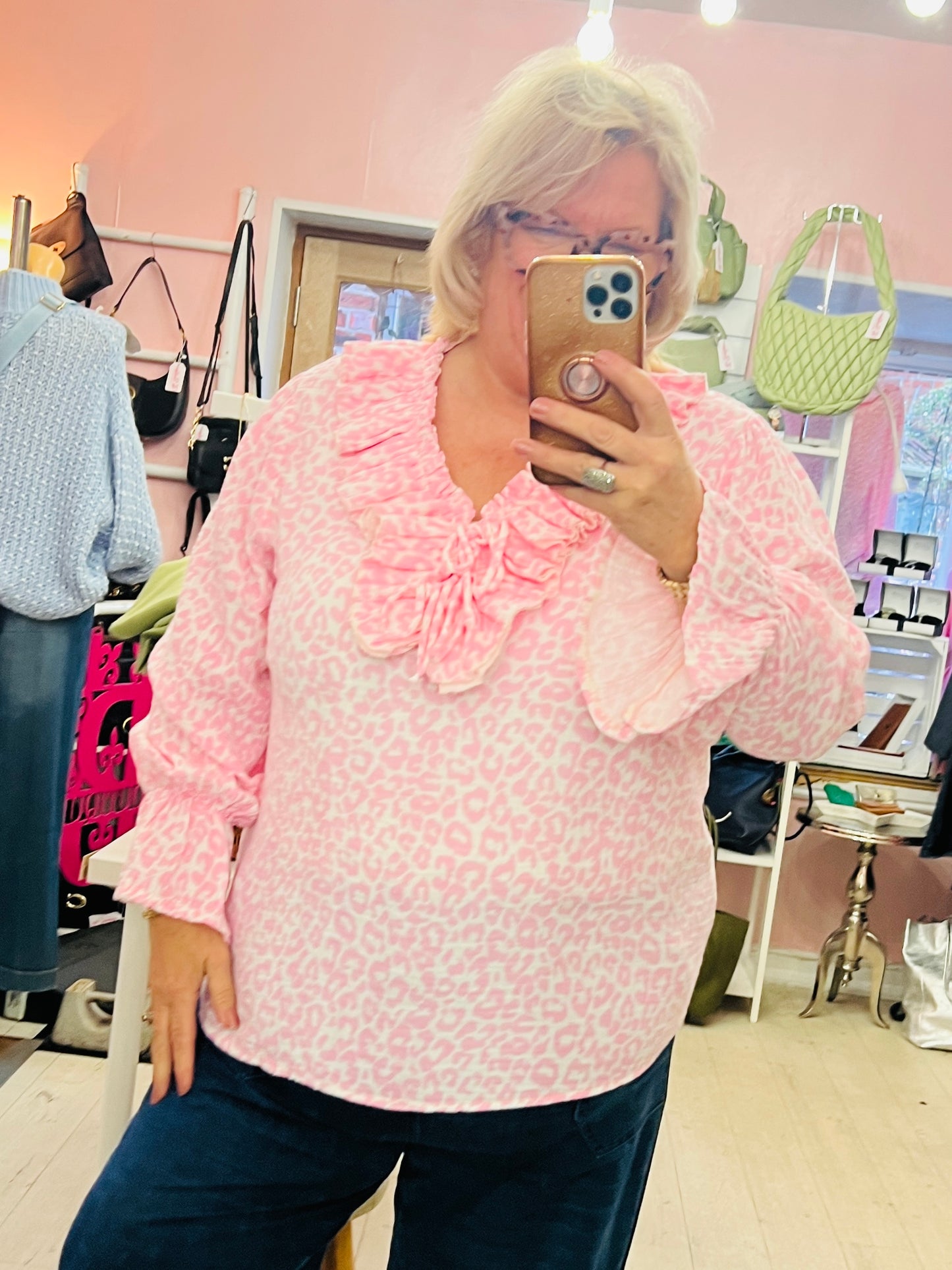 Frilly Brush Cotton Blouse Pink