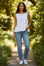 Button Back Frill Top White