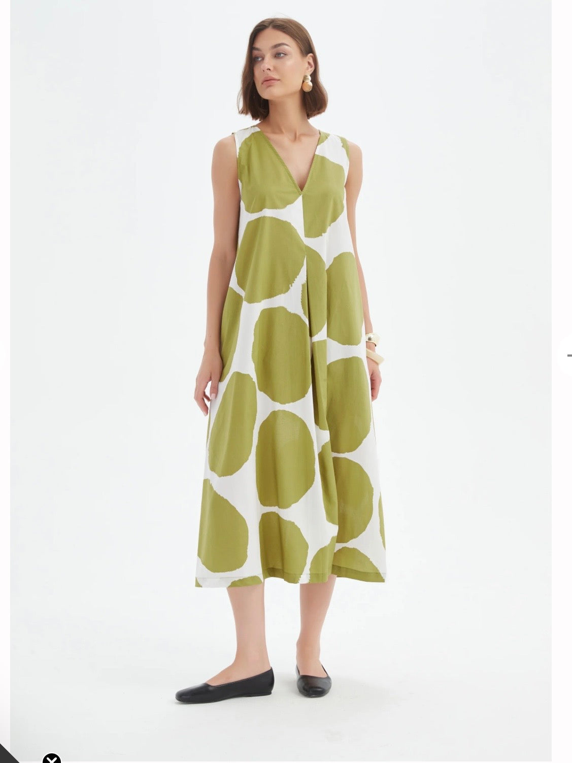 Tirelli Inverted Pleat Poplin Dress Chartreuse White Spot