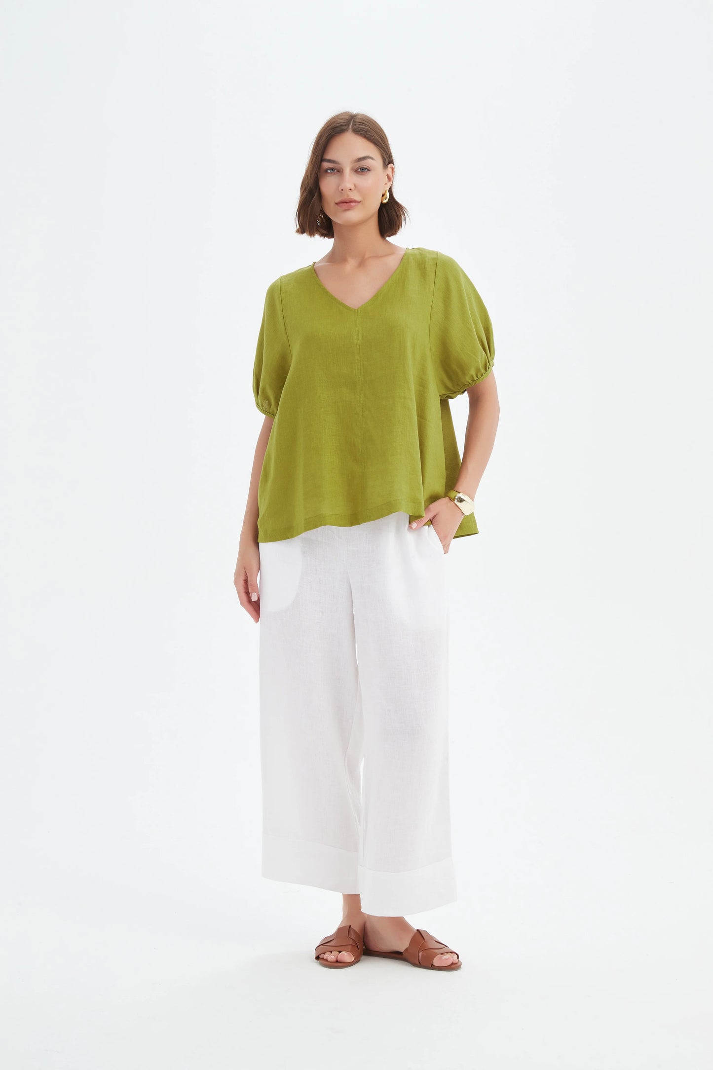 Tirelli Bishop Sleeve Top French Chartreuse