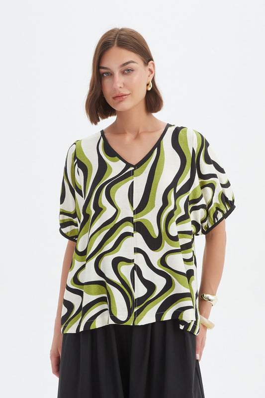 Tirelli Bishop Sleeve Swirl Top