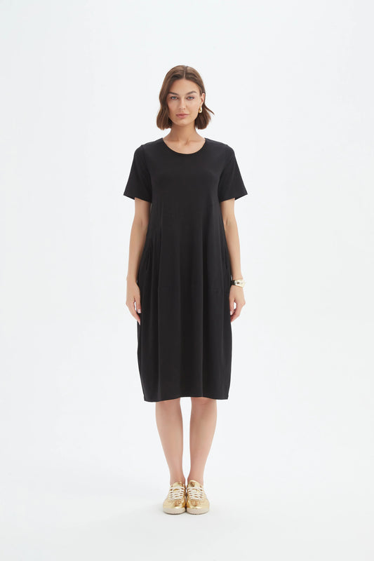 Tirelli Short Sleeve Diagonal Seam Dress Black