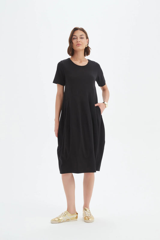 Tirelli Short Sleeve Diagonal Seam Dress Black