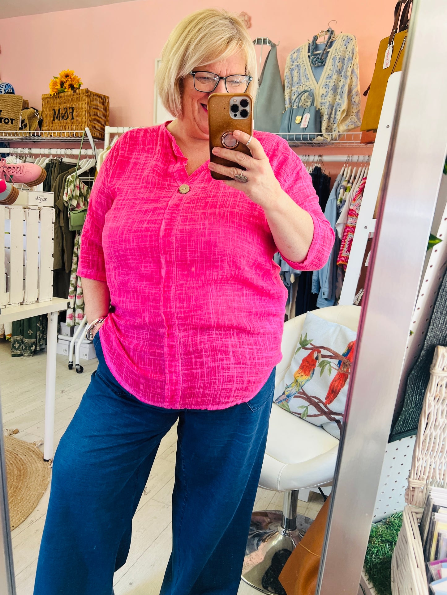 Denny Cotton Blouse Fushia