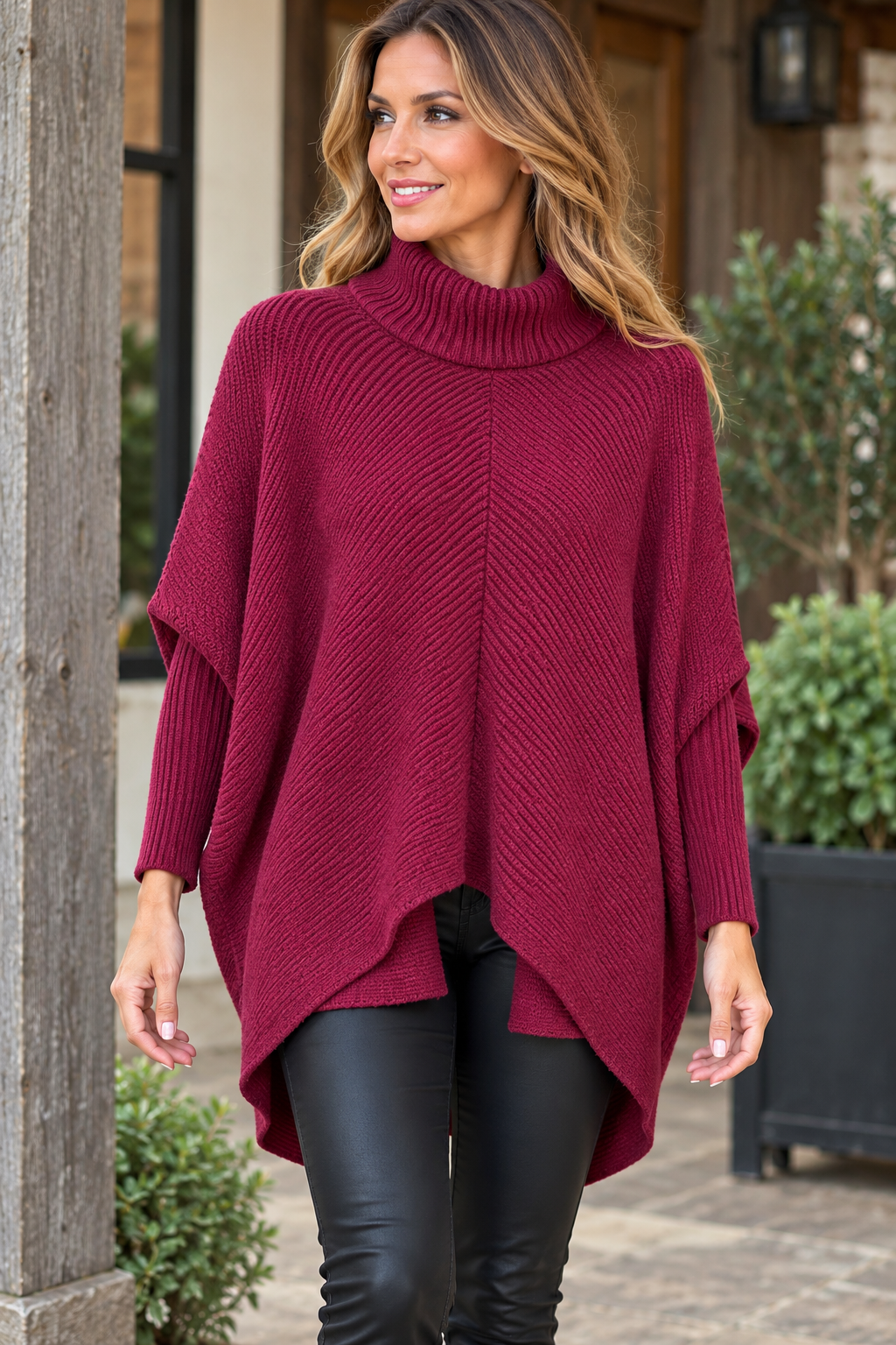 High low turtle neck jumper Wine