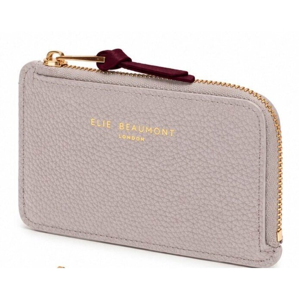 Eli Beaumont Leather Coin Card holder Ash Grey/ Ox Blood