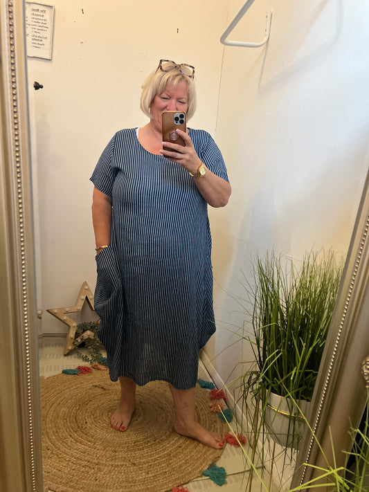 Made in Italy Stripe Dress Navy/Blue