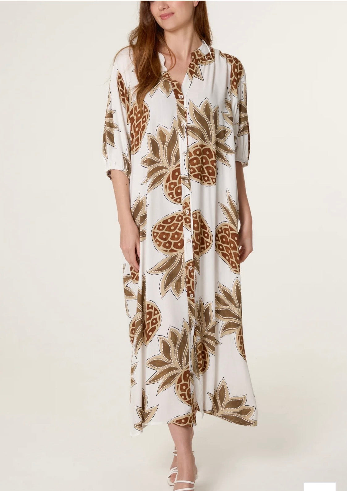 Pineapple Button Through Dress Ivory