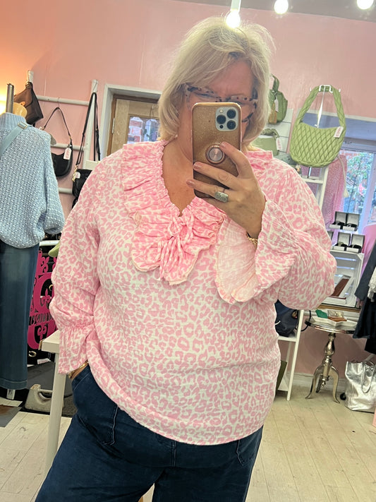 Frilly Brush Cotton Blouse Pink