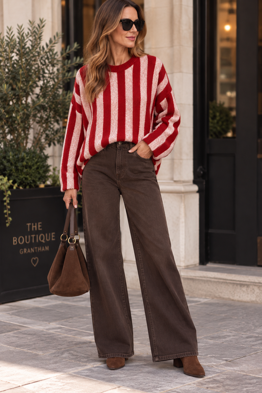 Tara Stripe Jumper Pink/Red