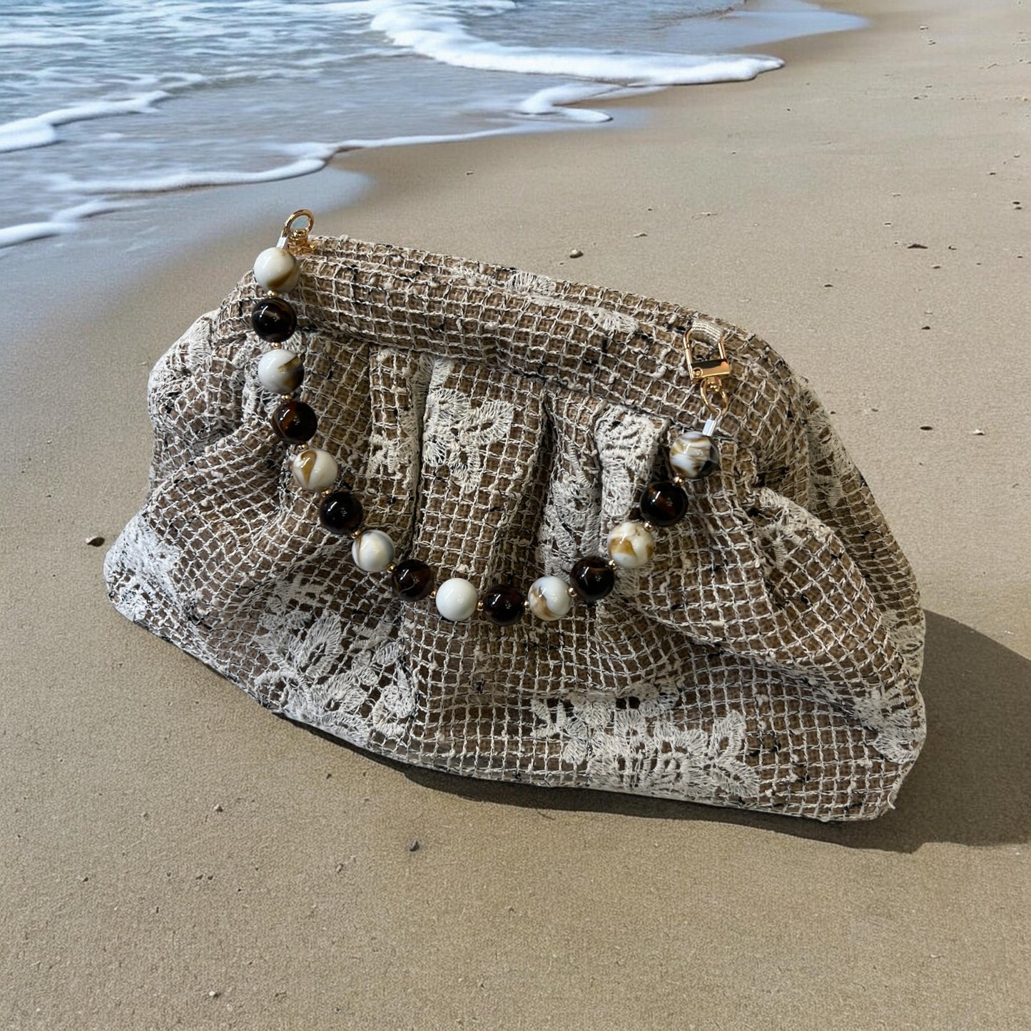 Lace Crochet Large Clutch Bag Hessian Cream