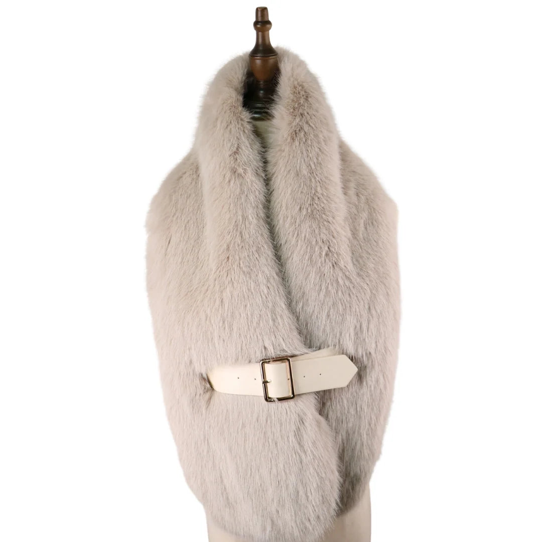 Eli Beaumont Faux Fur Scarf With Belt Ecru