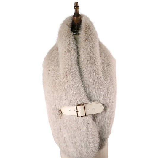 Eli Beaumont Faux Fur Scarf With Belt Ecru