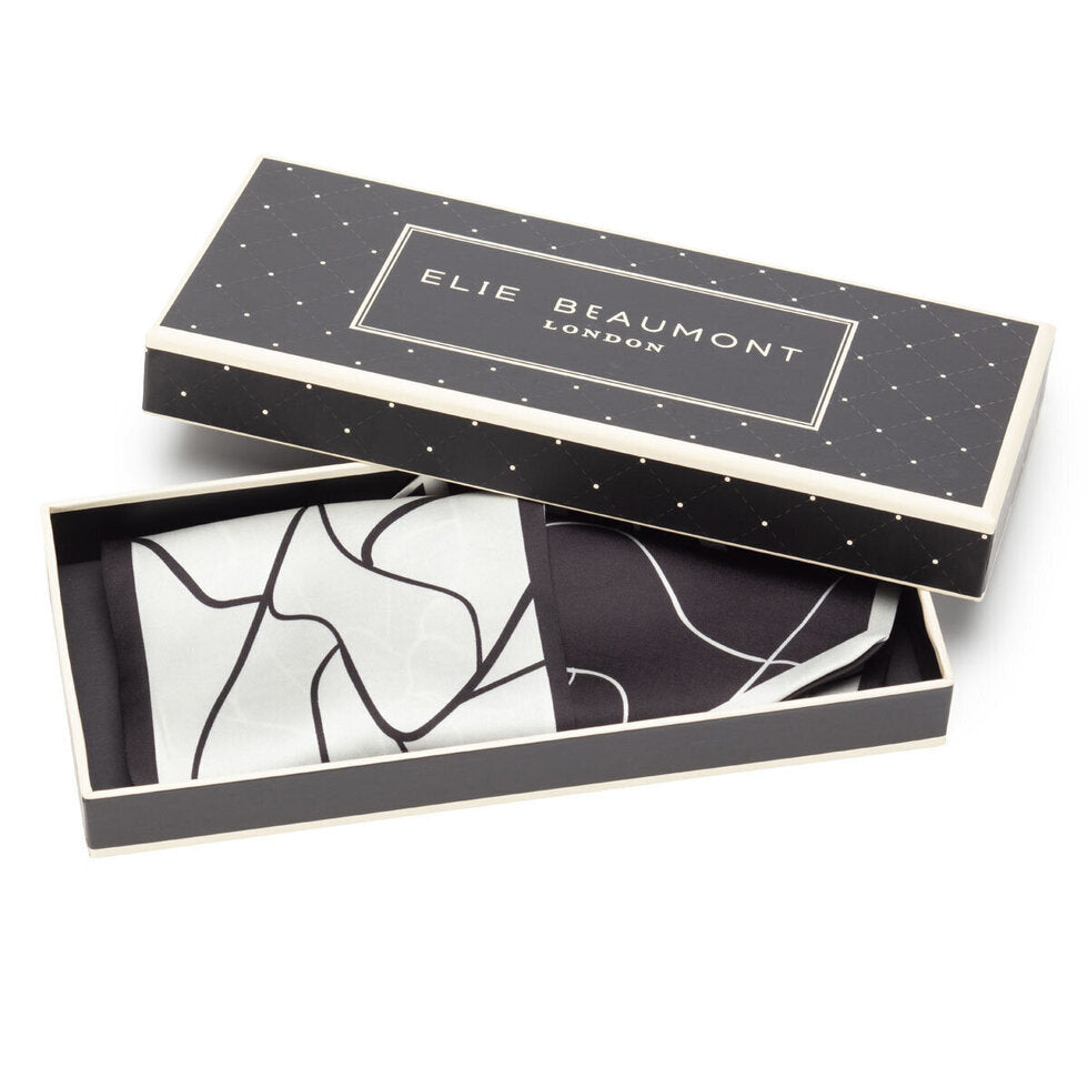 Eli Beaumont Boxed Vegan Silk Foulard Cream and Black Swirl