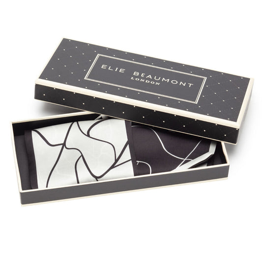 Eli Beaumont Boxed Vegan Silk Foulard Cream and Black Swirl
