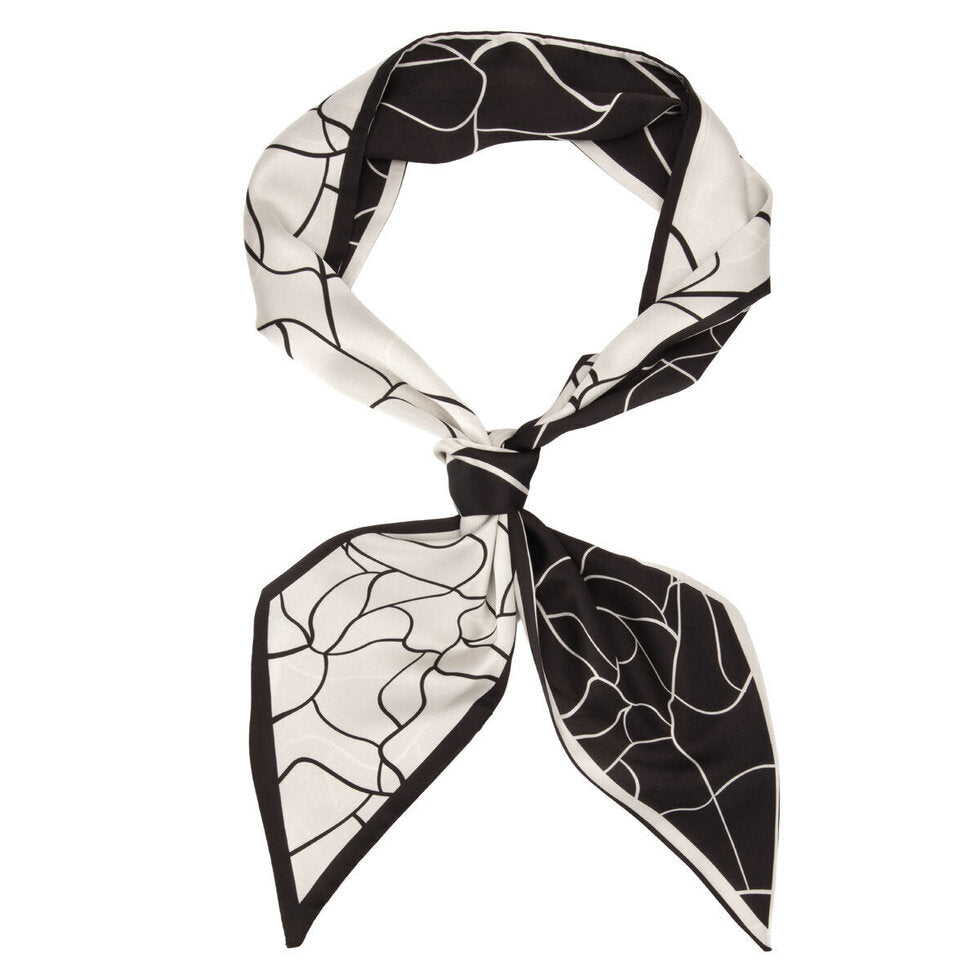 Eli Beaumont Boxed Vegan Silk Foulard Cream and Black Swirl