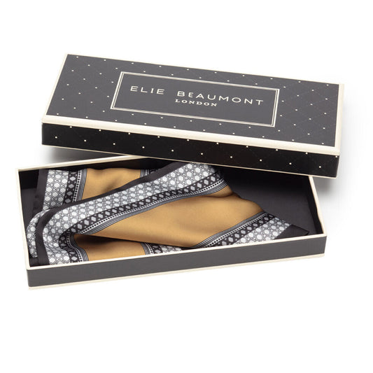 Eli Beaumont Boxed Vegan Silk Foulard - Mustard and Black Alcazar