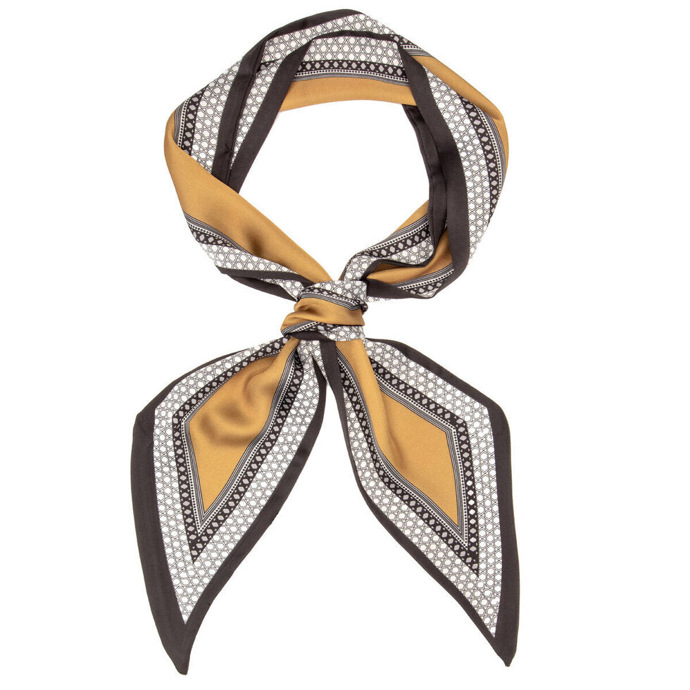 Eli Beaumont Boxed Vegan Silk Foulard - Mustard and Black Alcazar
