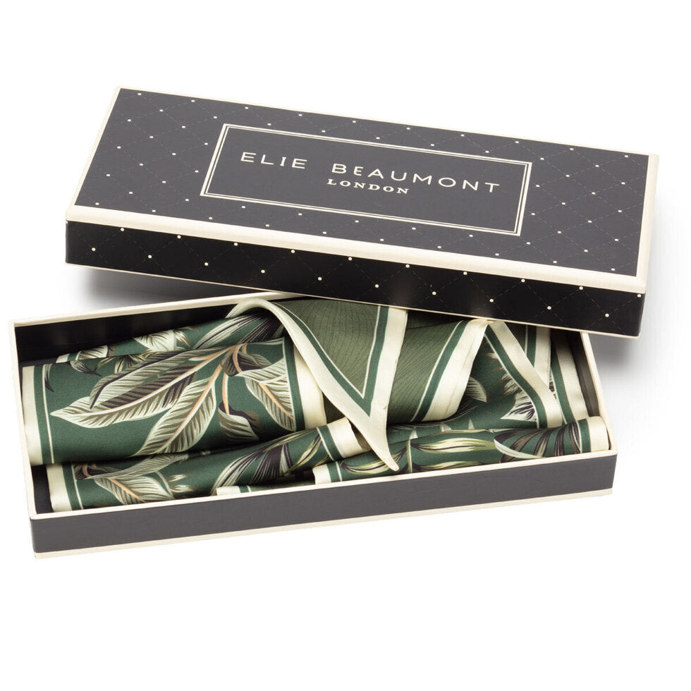 Eli Beaumont Boxed Vegan Silk Foulard Olive and Cream Fern