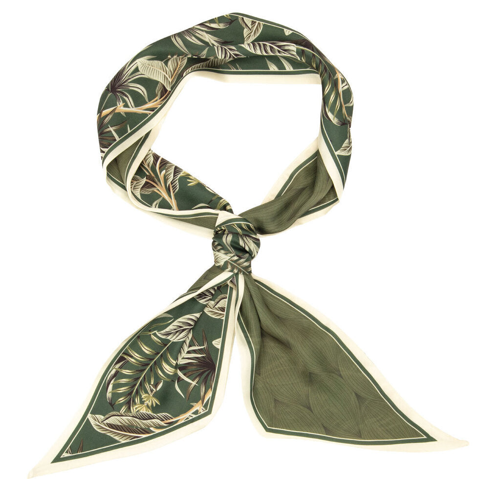 Eli Beaumont Boxed Vegan Silk Foulard Olive and Cream Fern