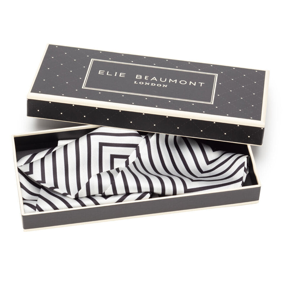 Eli Beaumont Boxed Vegan Silk Foulard  Ivory and Black Chevron