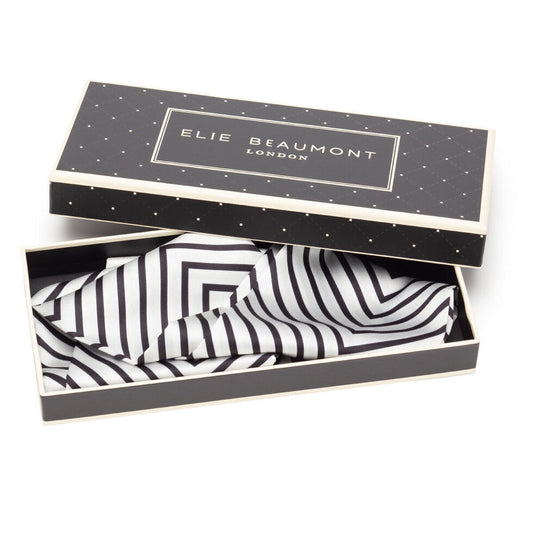 Eli Beaumont Boxed Vegan Silk Foulard  Ivory and Black Chevron
