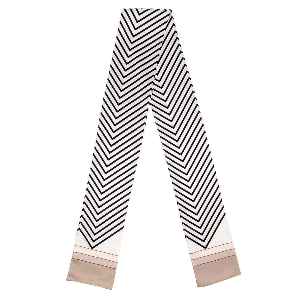 Eli Beaumont Boxed Vegan Silk Foulard  Ivory and Black Chevron