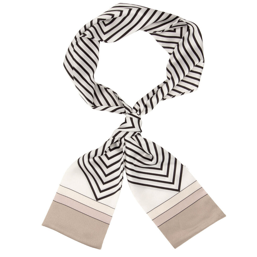 Eli Beaumont Boxed Vegan Silk Foulard  Ivory and Black Chevron