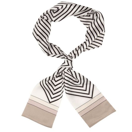 Eli Beaumont Boxed Vegan Silk Foulard  Ivory and Black Chevron