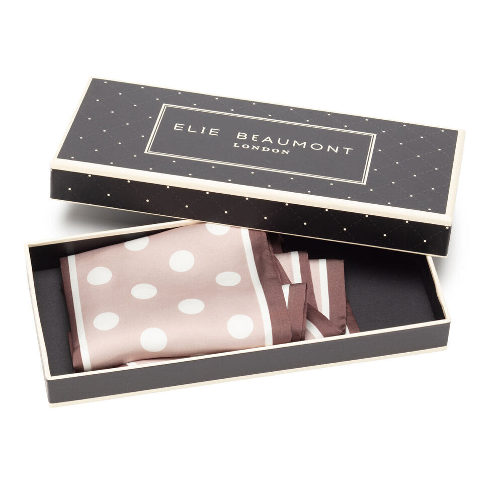 Eli Beaumont Boxed Vegan Silk Foulard  Cappuccino and Polka Dot