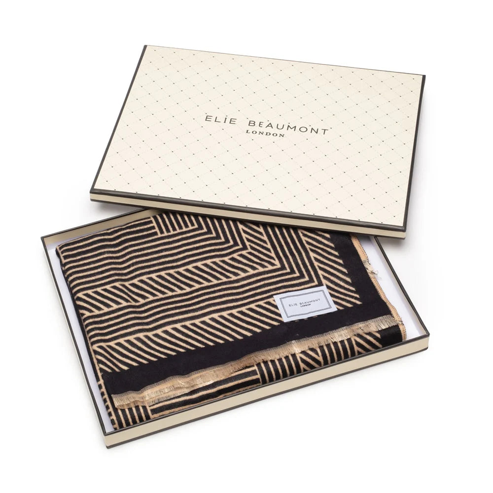 Eli Beaumont Reversible Winter Black & Sand Geometric Scarf