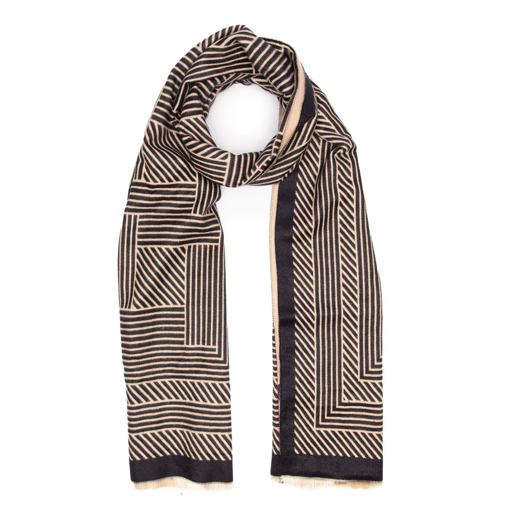 Eli Beaumont Reversible Winter Black & Sand Geometric Scarf