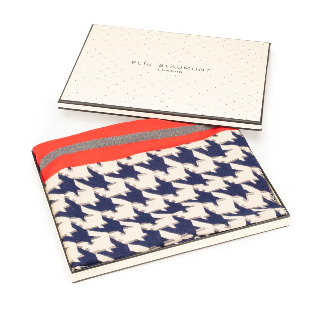 Eli Beaumont Reversible Navy Blue Dog Tooth Scarf
