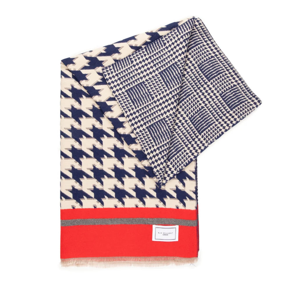 Eli Beaumont Reversible Navy Blue Dog Tooth Scarf