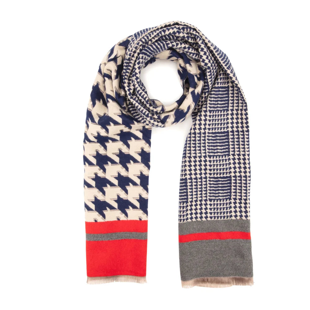 Eli Beaumont Reversible Navy Blue Dog Tooth Scarf